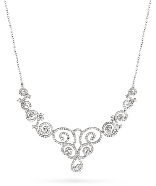 White Gold Swirled Design CZ Necklace