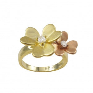 Matte Gold And Rose Flower CZ Ring
