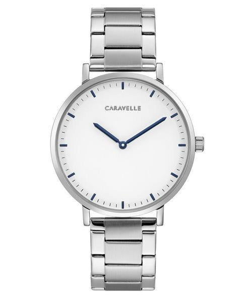 Caravelle Stainless Steel Blue Marker 39Mm Watch