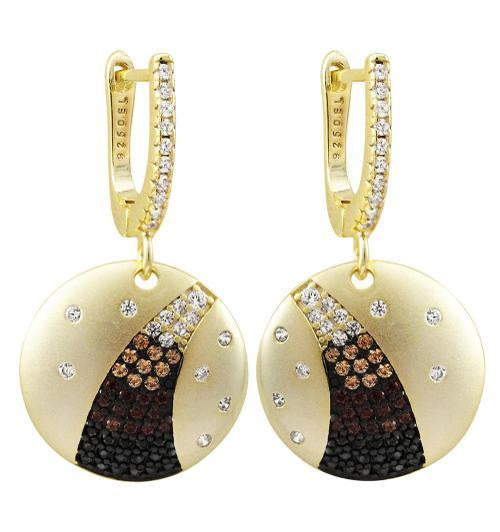 Ombre Champagne & Chocolate Stones With White Cz, Round Circle Earrings