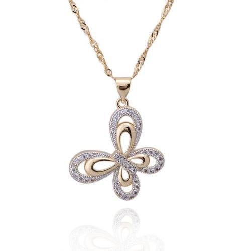 Gold Double Cz Butterfly Pendant