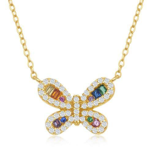 Rainbow Baguette Small Butterfly Pendant