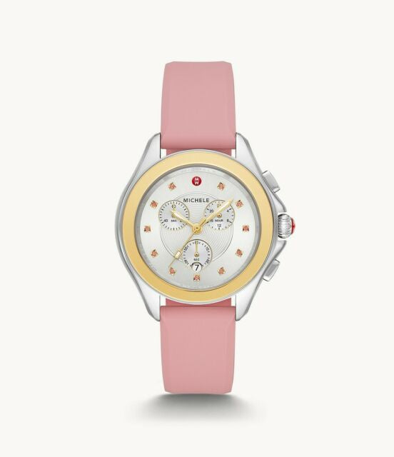 Michele Cape Silver Tech Dial Pink Silicone Watch