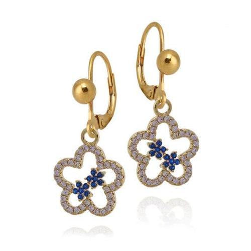 Van Cleef Flower With Blue Stones Ball Lever Back Earring