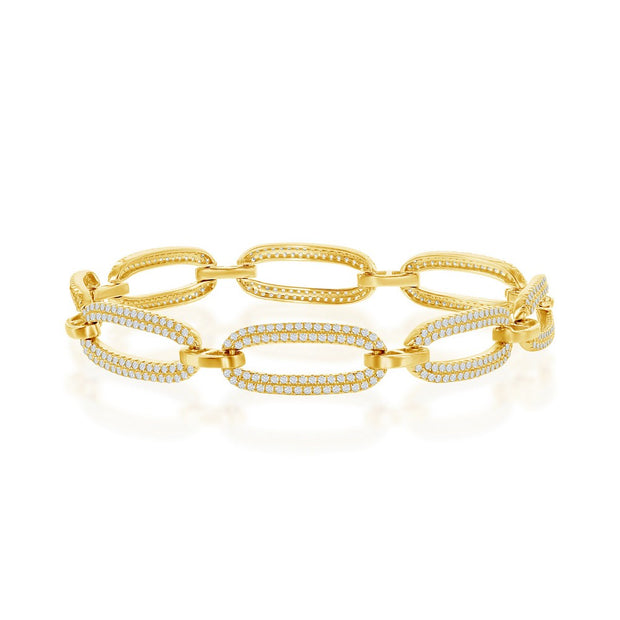 Pave Oval CZ Linked Bracelet in Yellow Gold