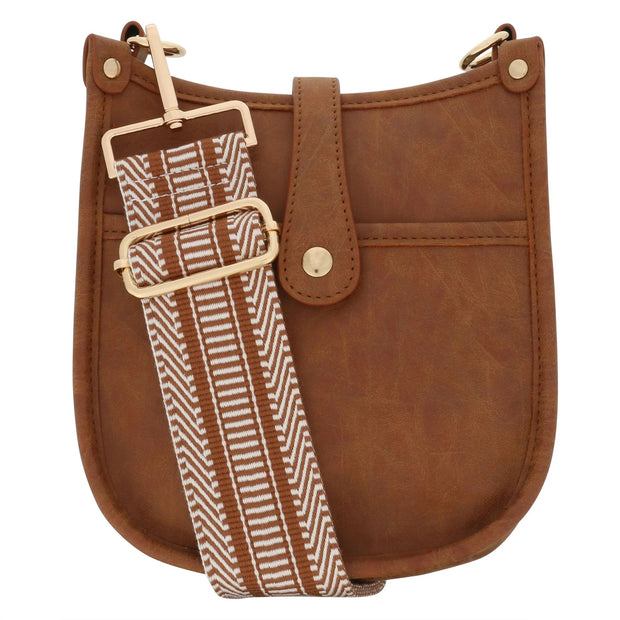 Milly Kate's Mini Weathered Brown Crossbody Bag with Brown Patterned Strap
