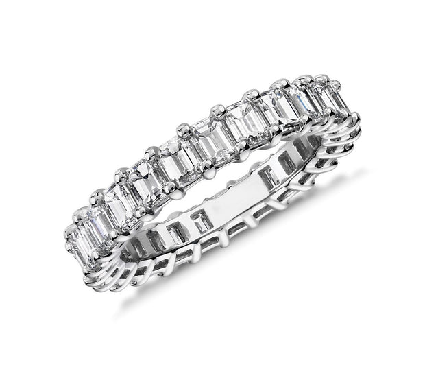 Emerald Cut 4mm CZ Eternity Band in White Gold