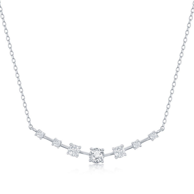 Graduating Round CZ Curved Bar Necklace