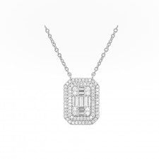 Accent Square Frame  CZ & Baguette Pendant In White Gold