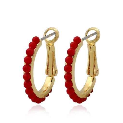 Small Red Rounded Pearl Huggie Earring