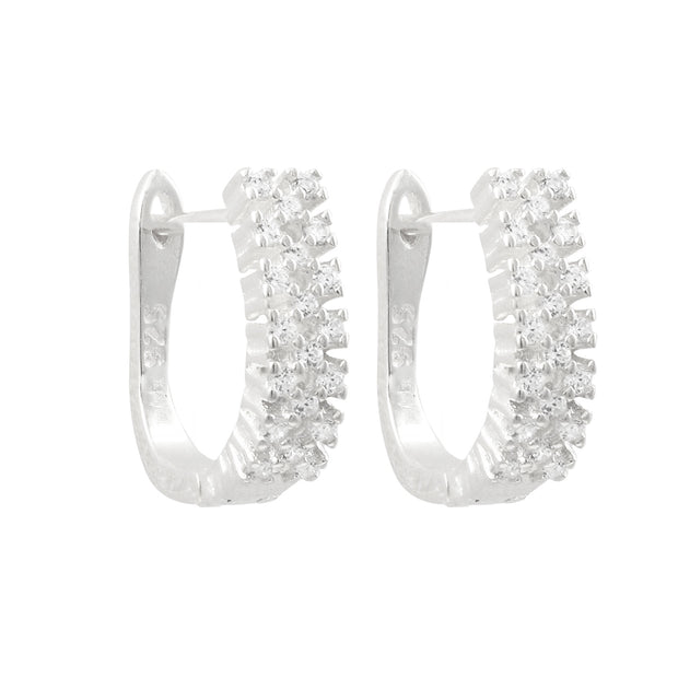 Checkerboard CZ Huggies in White Gold