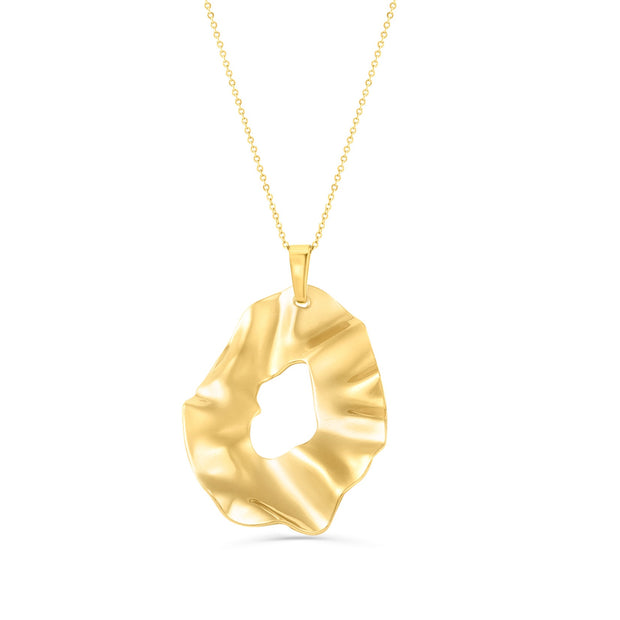 Hammered Open Pear-shaped Pendant in Yellow Gold