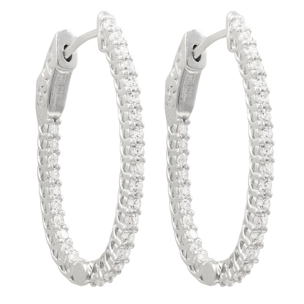 31MM CZ Oval Hoops In White Gold