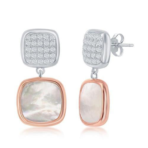 Rose Gold Mother Of Pearl Pave Square Earring
