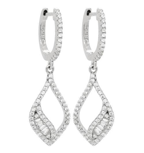 White Gold Baguette & Cz Open Marquis Earing