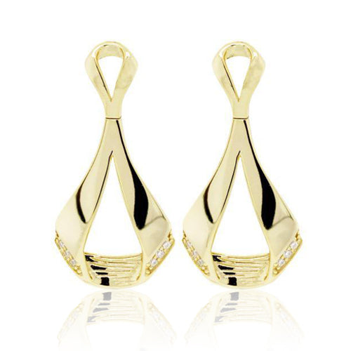 Gold Twisted Polished Teardrop Cz Earring