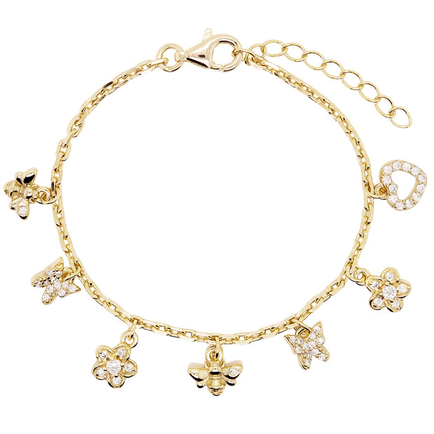 Delicate Paperclip CZ Charm Bracelet in Yellow Gold