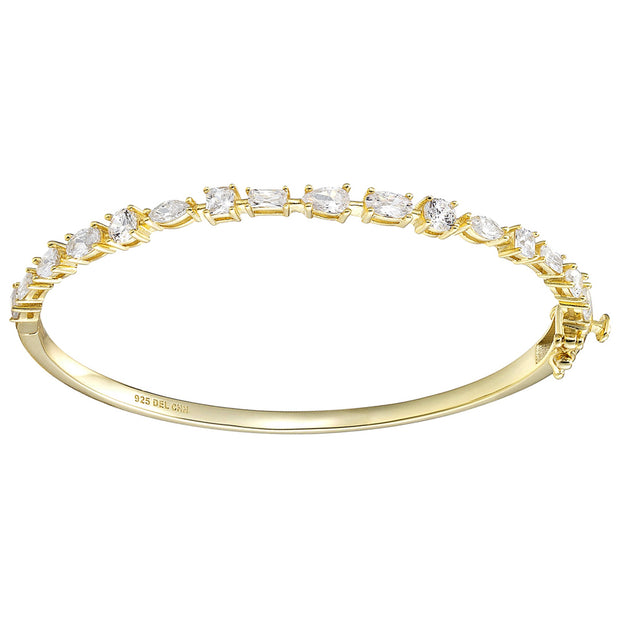 Assorted Shape CZ Tennis Bangle in Yellow Gold
