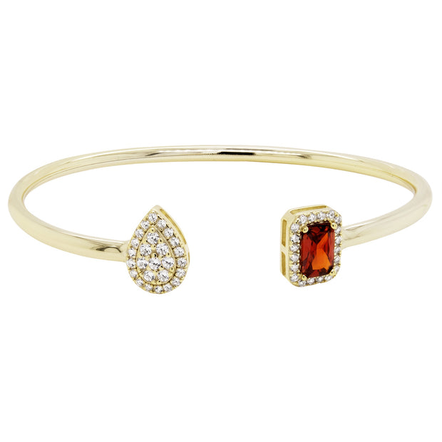 Ruby Square & CZ Teardrop Open Top Bangle in Yellow Gold