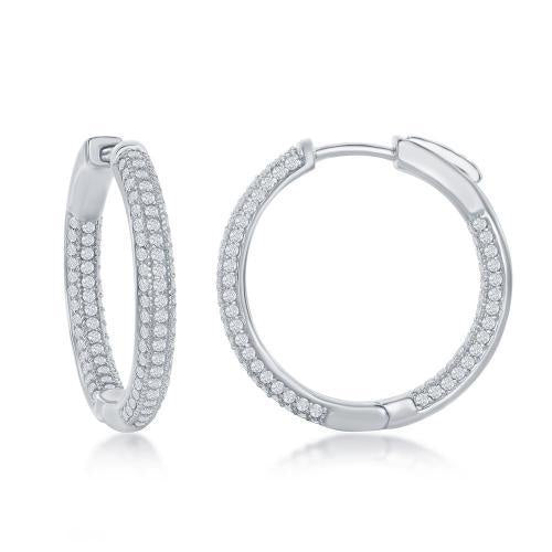 White Gold Round 25Mm Cz Pave Hoops