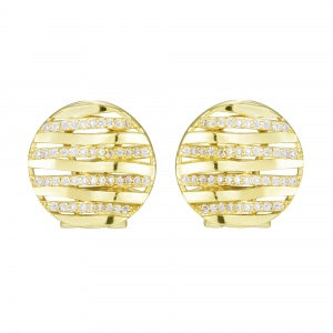 Wavy Polished & CZ Round Post Clip Earring in Yellow Gold