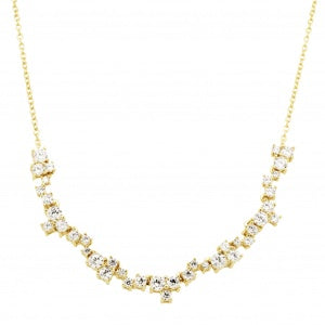 Cluster CZ Half Tennis Necklace in Yellow Gold