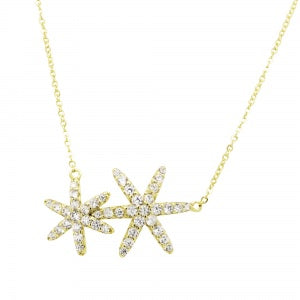 Double CZ Star Pendant in Yellow Gold