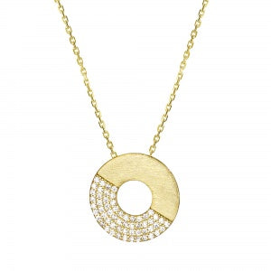 18mm Round Matte & CZ Pave Pendant in Yellow Gold