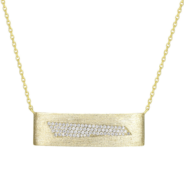 Matte & Pave Bar Necklace in Yellow Gold