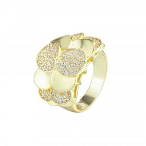 Overlapping Polished & CZ Circles Ring in Yellow Gold