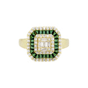 Square Emerald Baguette Ring in Yellow Gold