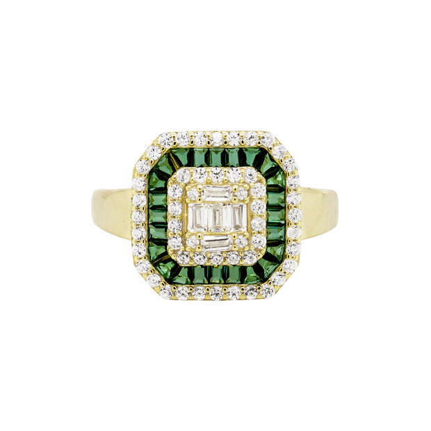 Square Emerald Baguette Ring in Yellow Gold