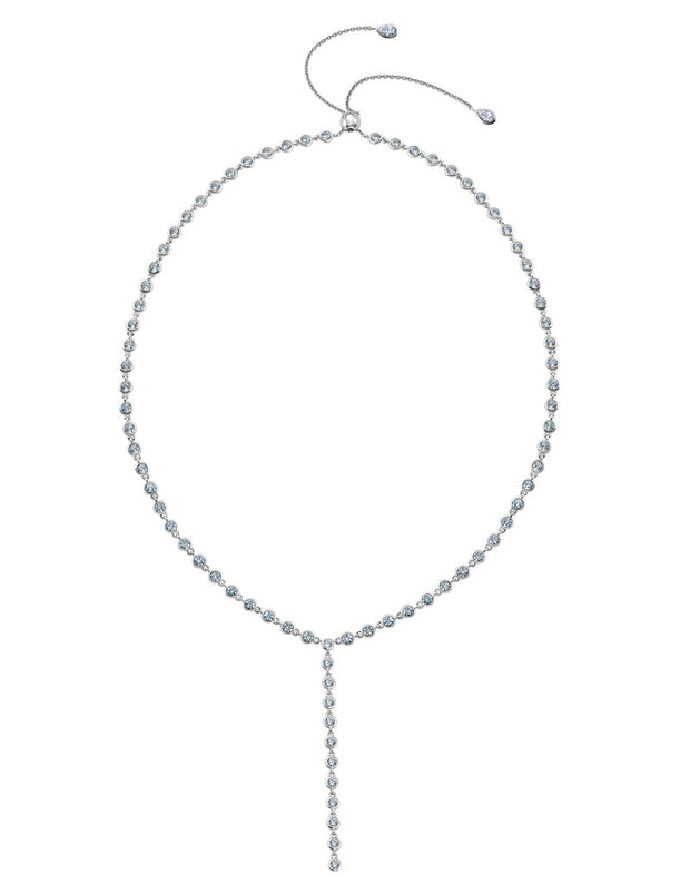 CRISLU Bezel Y- Necklace Pull Necklace in White Gold