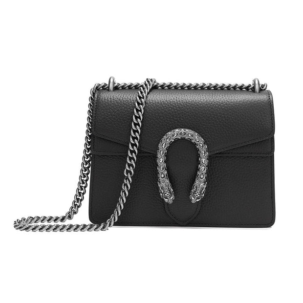 Crystal Dragon Leather Crossbody Bag in Black