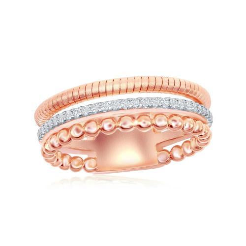 Rose Gold Balls & Cz Lines Designer Ring