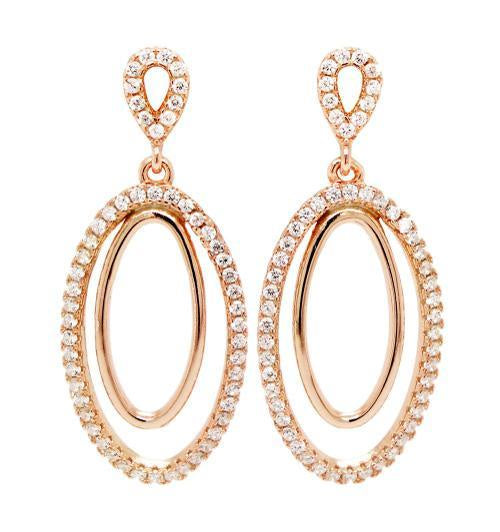 Rose Gold Double Oval Cz Earring