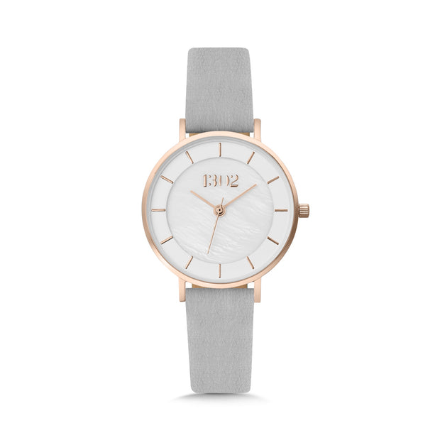 Rose Gold Case/Mother Of Pearl Dial Grey Band Watch
