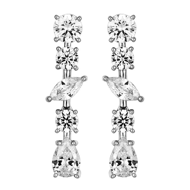 Assorted Shaped CZ Linear Earrings in White Gold