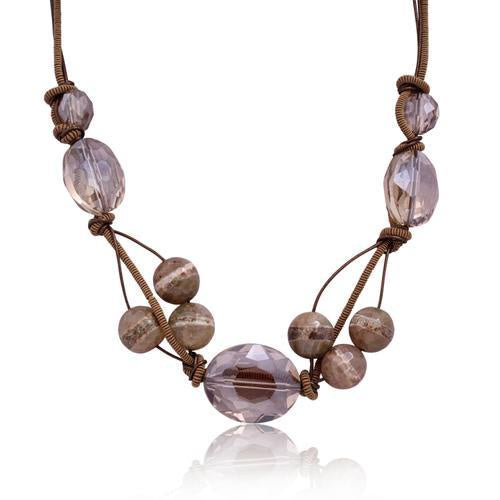 Deborah Grivas Designs Khaki Agate Stones Rope Necklace