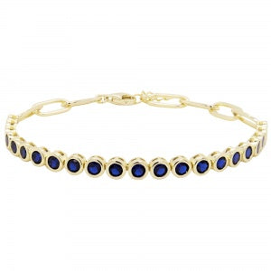 Bezel Sapphire & Paperclip Chain Bracelet in Yellow Gold