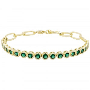 Bezel Emerald & Paperclip Chain Bracelet in Yellow Gold