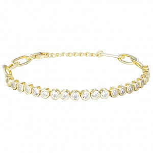 Bezel CZ & Paperclip Chain Bracelet in Yellow Gold