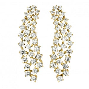 Graduating CZ Stones Curved Cluster Earring in Yellow Gold