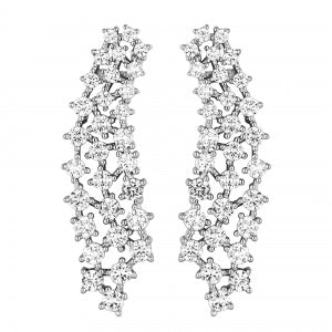 Graduating CZ Stones Curved Cluster Earring in White Gold