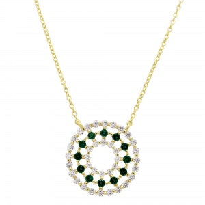 CZ & Emerald Webbed Pendant in Yellow Gold