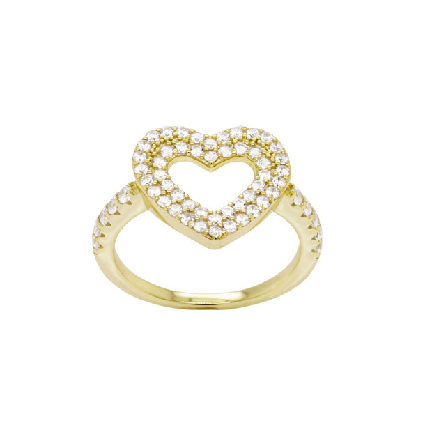Open Thick CZ Heart Ring in Yellow Gold