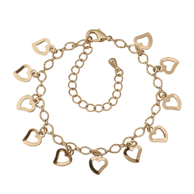 Gold Open Heart Charm Bracelet