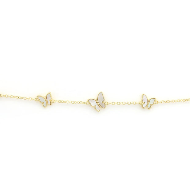 Mother of Pearl Butterfly Bracelet in Yellow Gold