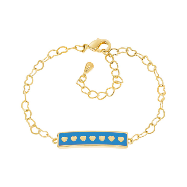 Enamel Heart Bar Bracelet in Blue