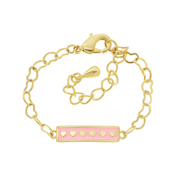 Baby Enamel Heart Bar Bracelet in Light Pink